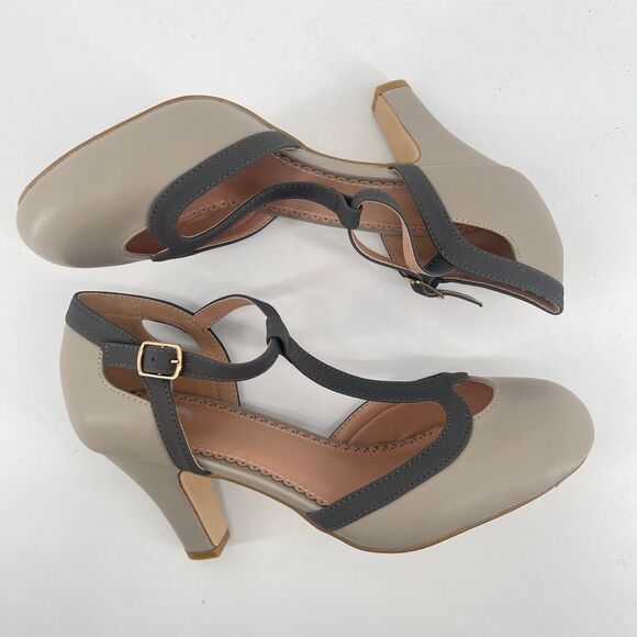 Brinley Co. Olina Grey Faux Leather T-Strap Mary Jane Heels, Size 8.5, NIB - Picture 11 of 15